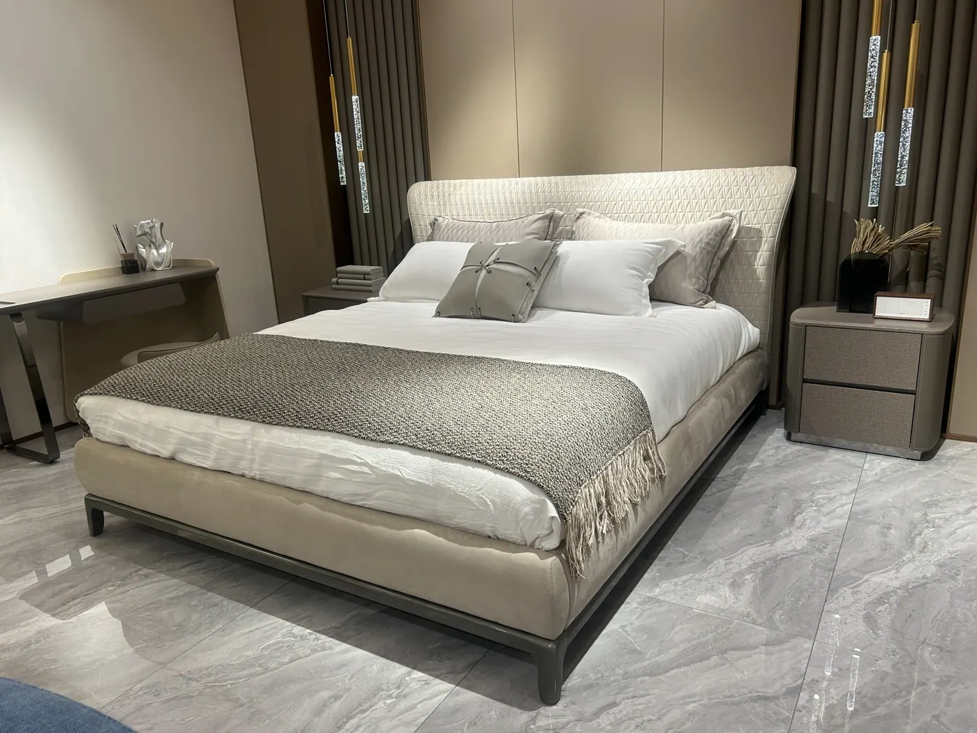 Warm bedroom showroom setting