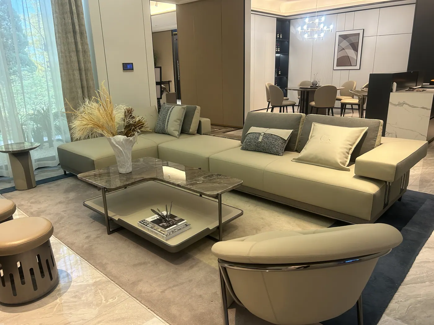 Neutral lounge showroom setting