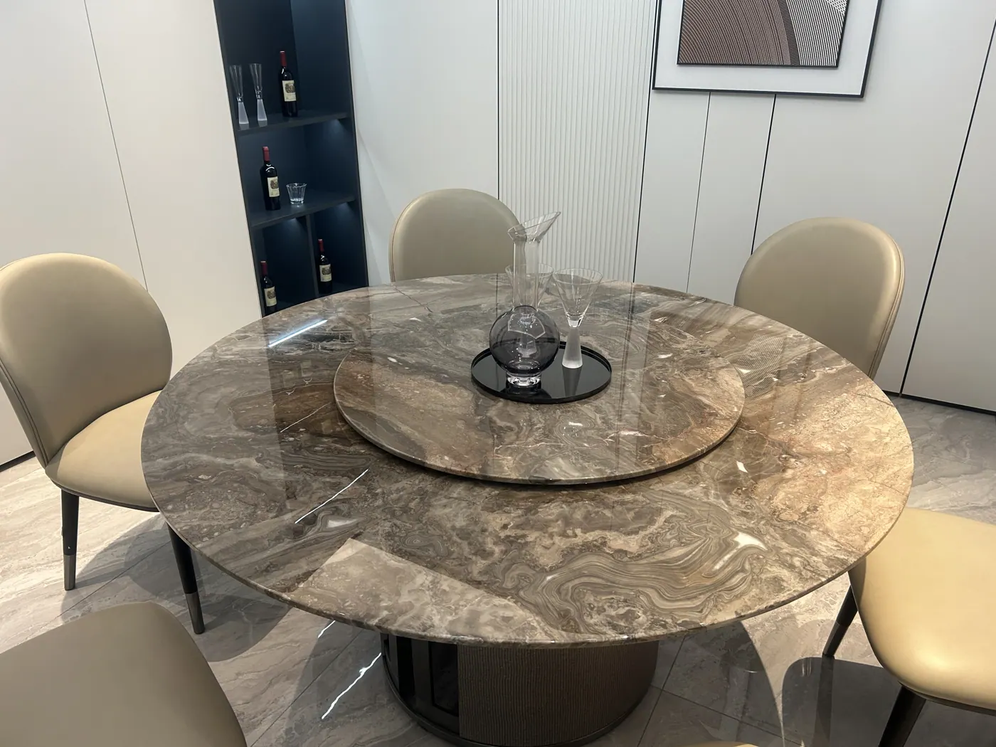 Round stone dining setting