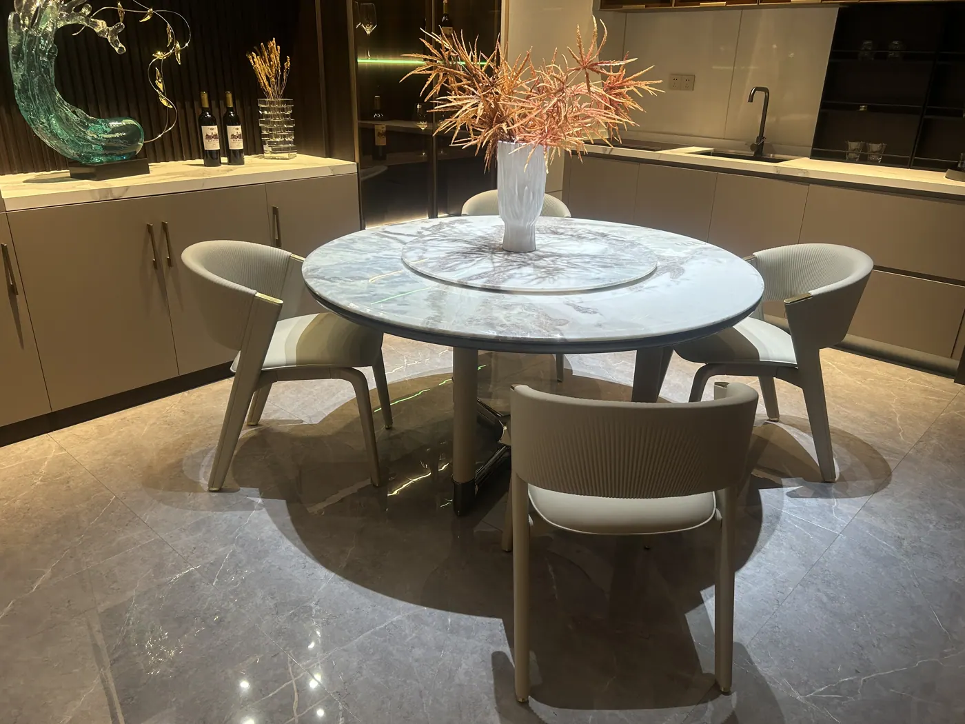 Circular dining showroom setting